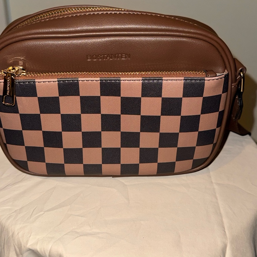 Bostonian Brown and Black Checkered Crossbody Bag